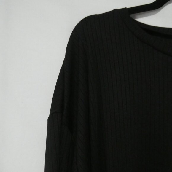 EKOUAER | XXL | Classic Black Relaxed Ribbed Short Sleeve Top - Picture 3 of 16